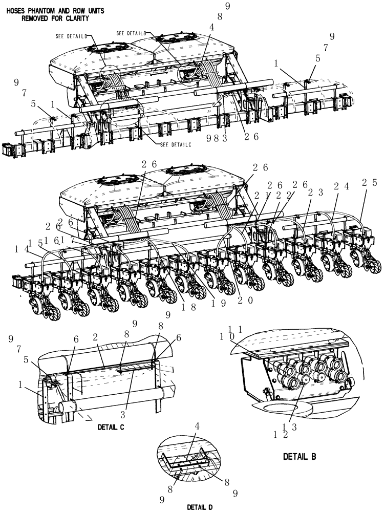 Схема запчастей Case IH 1200PT - (L.10.E[02]) - BULK FILL - LAYOUT, AIR HOSES TO ROW UNITS, 12 ROW (BSN CBJ0018305) L - Field Processing