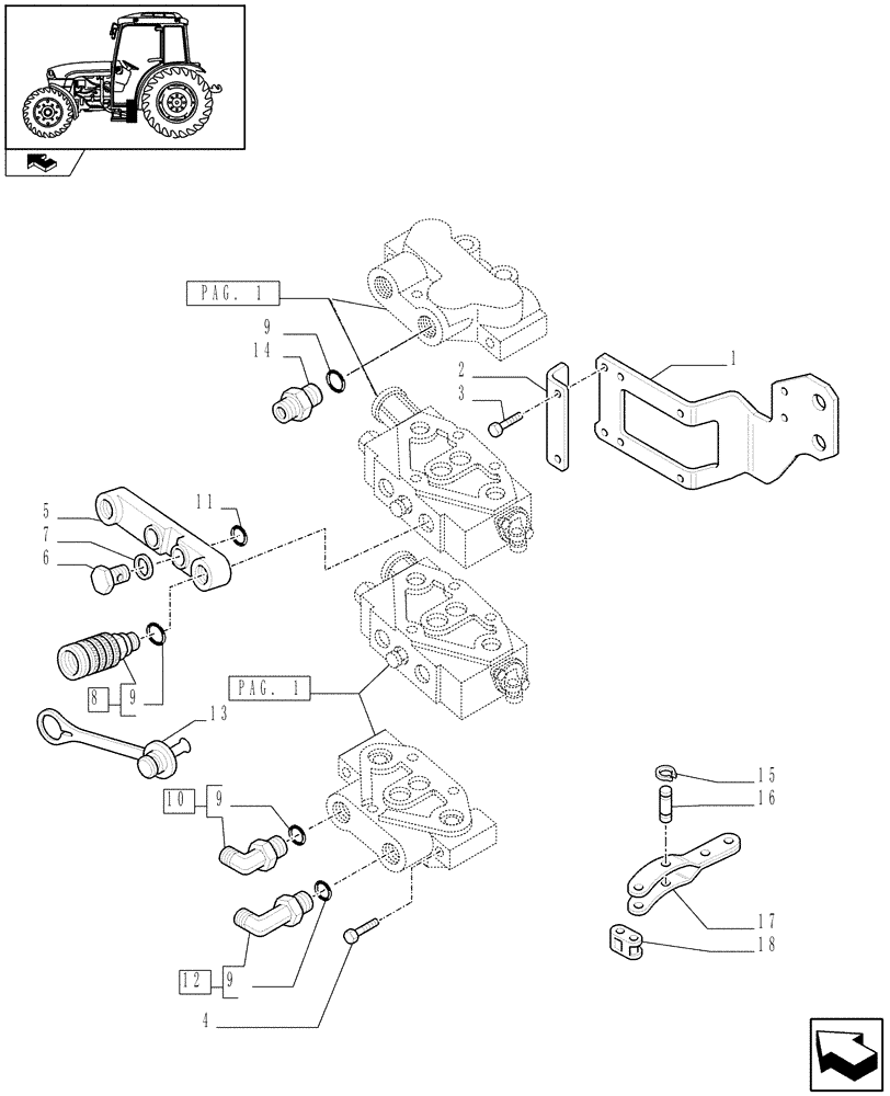 Схема запчастей Case IH FARMALL 75C - (1.82.7/15[03]) - 2 MID-MOUNT REMOTE VALVES WITH JOYSTICK AND 4 QUICK COUPLERS - QUICK COUPLING (VAR.330125-331125-332125) (07) - HYDRAULIC SYSTEM