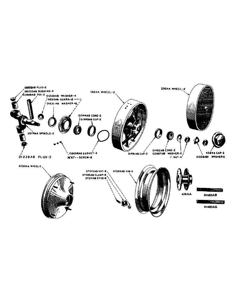 Схема запчастей Case IH DV-SERIES - (101) - FRONT WHEELS AND SPINDLE, FOR "D" - "DH" - "DO" - "DV" (06) - POWER TRAIN