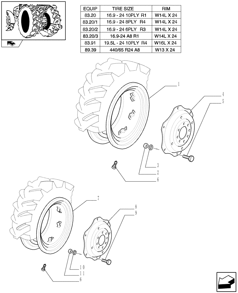 Схема запчастей Case IH FARMALL 65C - (83.00[03]) - DRIVE WHEELS (11) - WHEELS/TRACKS