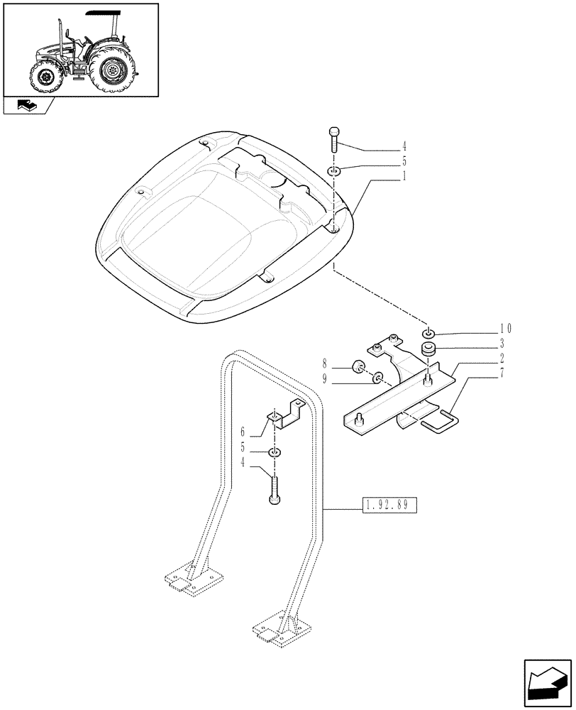 Схема запчастей Case IH FARMALL 60 - (1.92.89/02) - FOLDING ROPS CANOPY (VAR.335857) (10) - OPERATORS PLATFORM/CAB