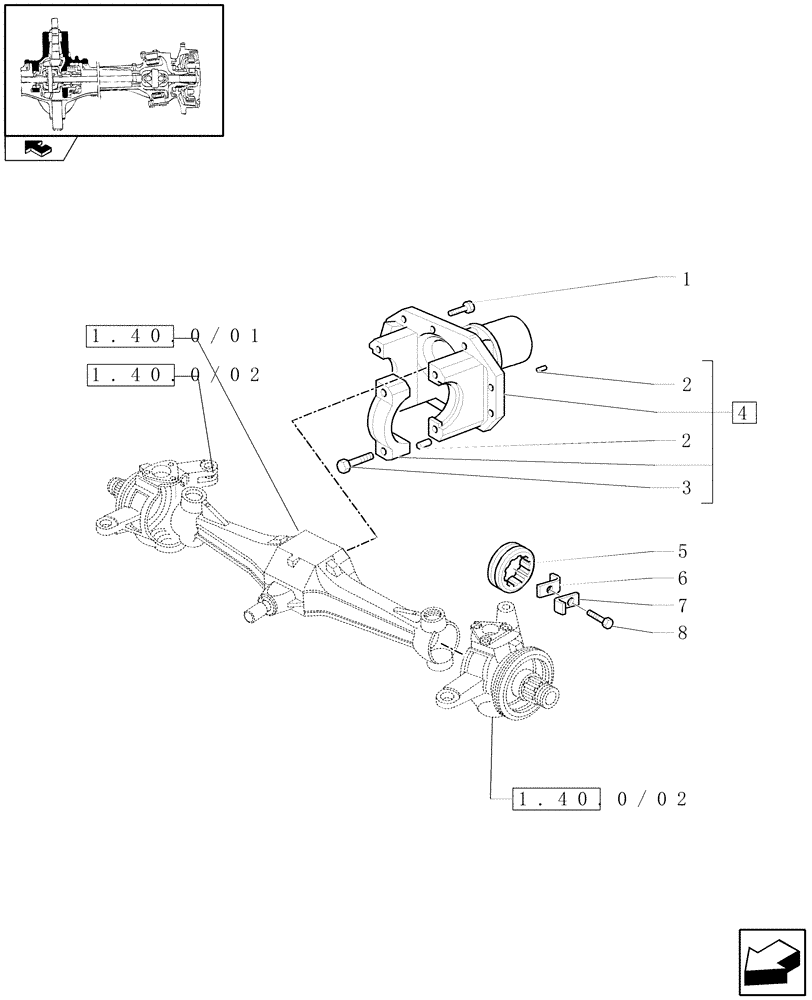 Схема запчастей Case IH FARMALL 60 - (1.40.0/05) - 4WD FRONT AXLE - SUPPORT (04) - FRONT AXLE & STEERING