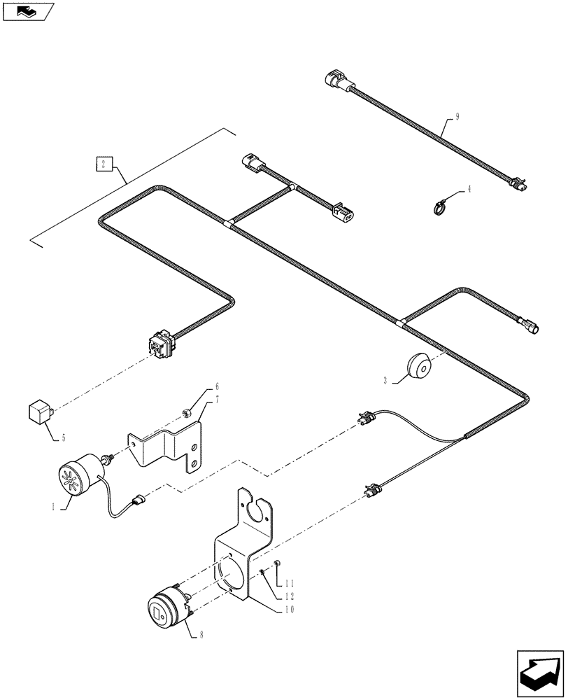 Схема запчастей Case IH PUMA 130 - (55.408.02[01]) - VAR - 332692 - REVERSE ALARM - REVERSING LAMP ASSY - C7195 (55) - ELECTRICAL SYSTEMS