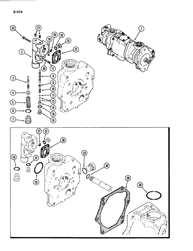 Схема запчастей Case IH 4494 - (8-314) - TRIPLE HYDRAULIC PUMP ASSEMBLY, COMPENSATOR ASSEMBLY (08) - HYDRAULICS