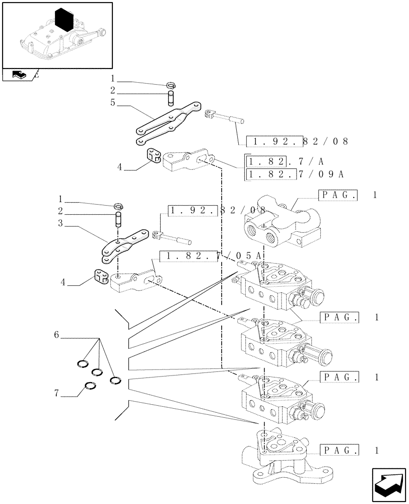 Схема запчастей Case IH FARMALL 65C - (1.82.7/09[02]) - 3 REAR REMOTE VALVES FOR MDC - RINGS (VAR.330195) (07) - HYDRAULIC SYSTEM