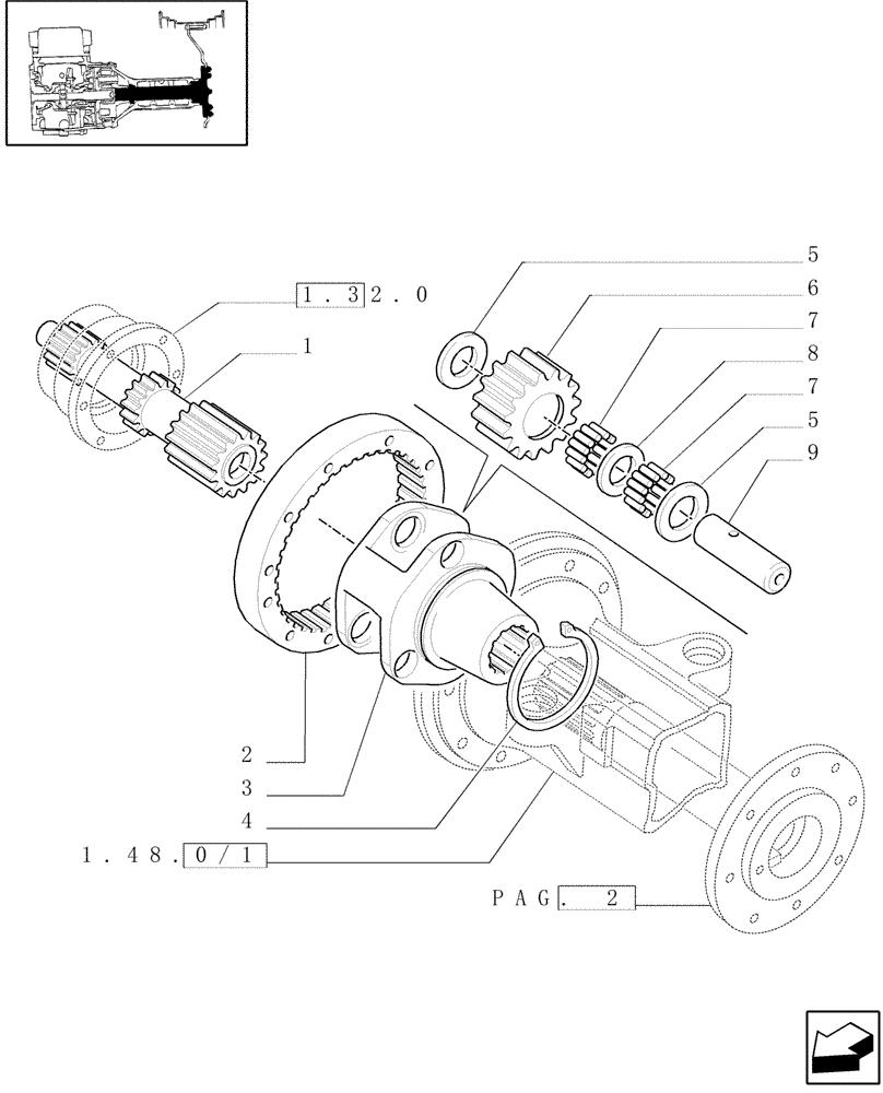 Схема запчастей Case IH JX90U - (1.48.1/02[01]) - (VAR.406) FRONT AXLE, 40KM/H HYDR. DIFF. LOCK - STEP-DOWN GEARING (05) - REAR AXLE