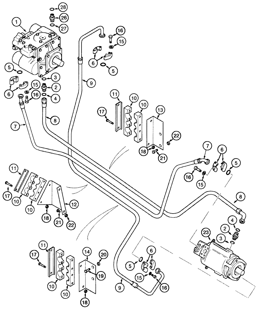 Схема запчастей Case IH 2344 - (06-02) - HYDROSTATICS - PUMP AND MOTOR - SINGLE SPEED MOTOR - WITHOUT POWER GUIDE AXLE (03) - POWER TRAIN