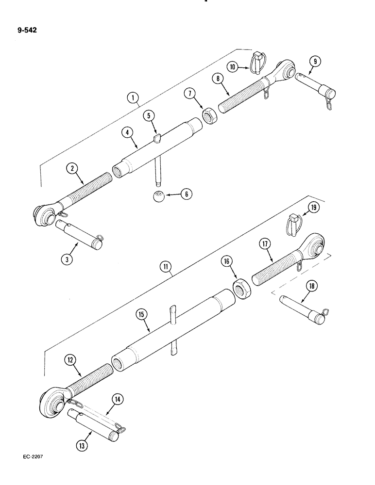 Схема запчастей Case IH 885 - (9-542) - THREE POINT HITCH UPPER LINK (09) - CHASSIS/ATTACHMENTS