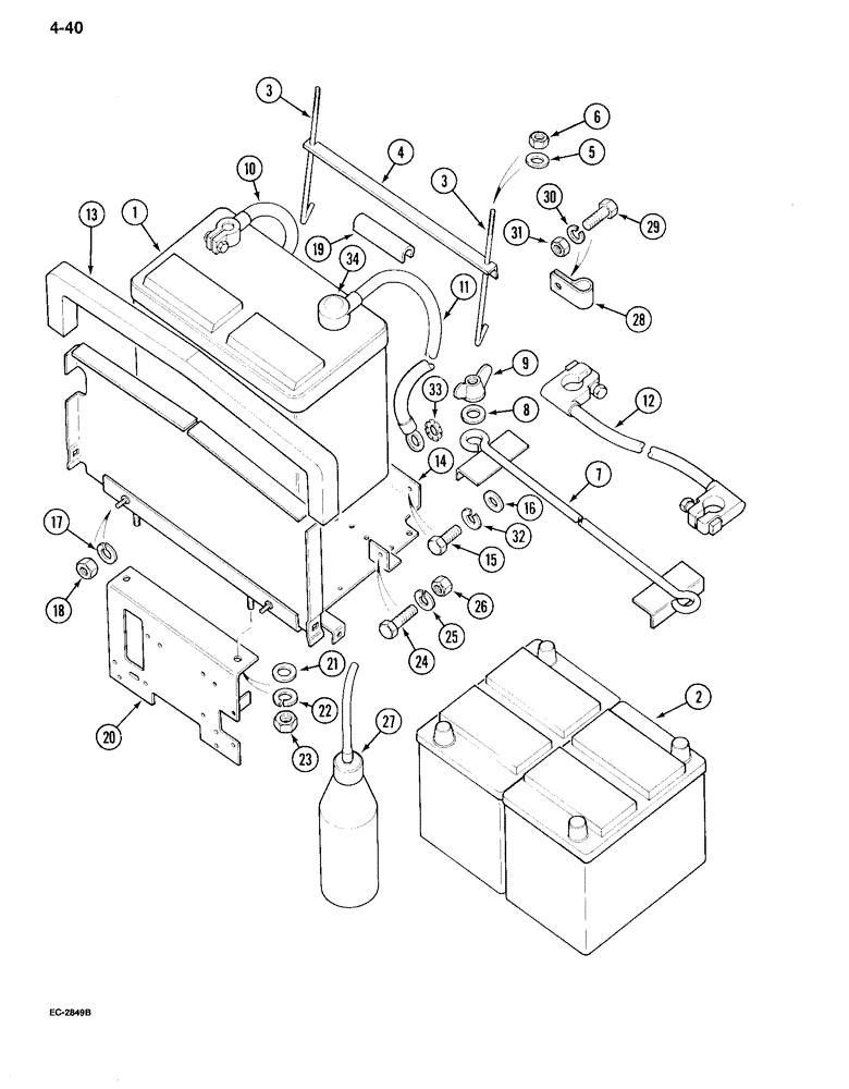 Схема запчастей Case IH 995 - (4-40) - BATTERY TRAY, BATTERY AND CABLES, TRACTOR WITHOUT CAB (04) - ELECTRICAL SYSTEMS