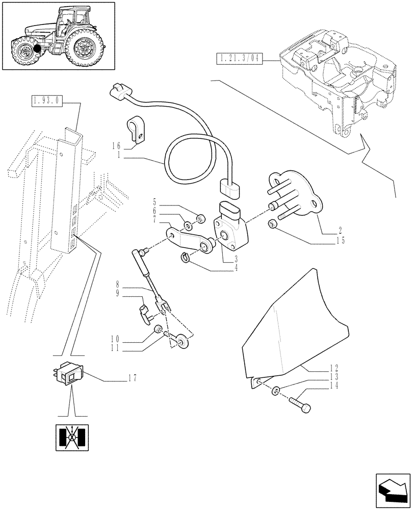 Схема запчастей Case IH MXM120 - (1.91.1/14) - (VAR.519-520) CLASS 4 4WD FRONT AXLE WITH SUSPENSIONS AND "TERRALOCK" - SWITCH (10) - OPERATORS PLATFORM/CAB