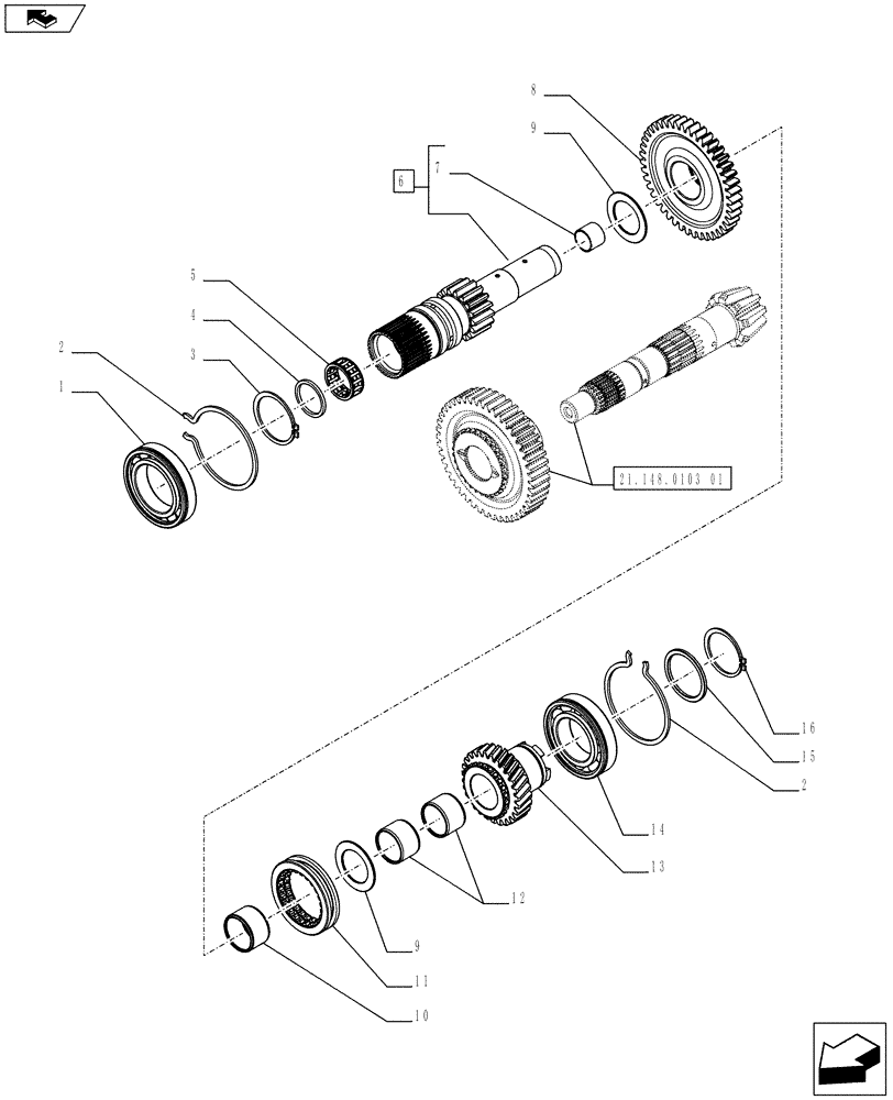 Схема запчастей Case IH FARMALL 75C - (21.148.0103[02]) - MECHANICAL GEARBOX CONTROL (SHUTTLE 12x12) - DRIVE SHAFT - NAR - L/CAB (VAR.330069 / 743557) (21) - TRANSMISSION