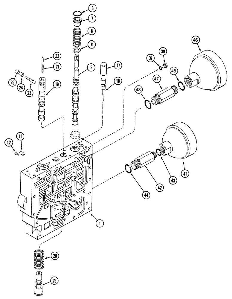 Схема запчастей Case IH 7240 - (6-032) - TRANSMISSION CONTROL VALVE ASSEMBLY, BODY SECTION AND BODY PLATE (06) - POWER TRAIN