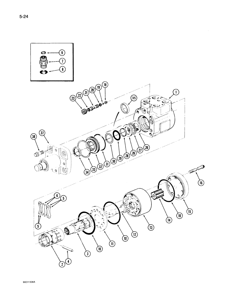 Схема запчастей Case IH 7140 - (5-024) - STEERING PUMP ASSEMBLY, EATON PUMP, TWO WHEEL DRIVE (05) - STEERING