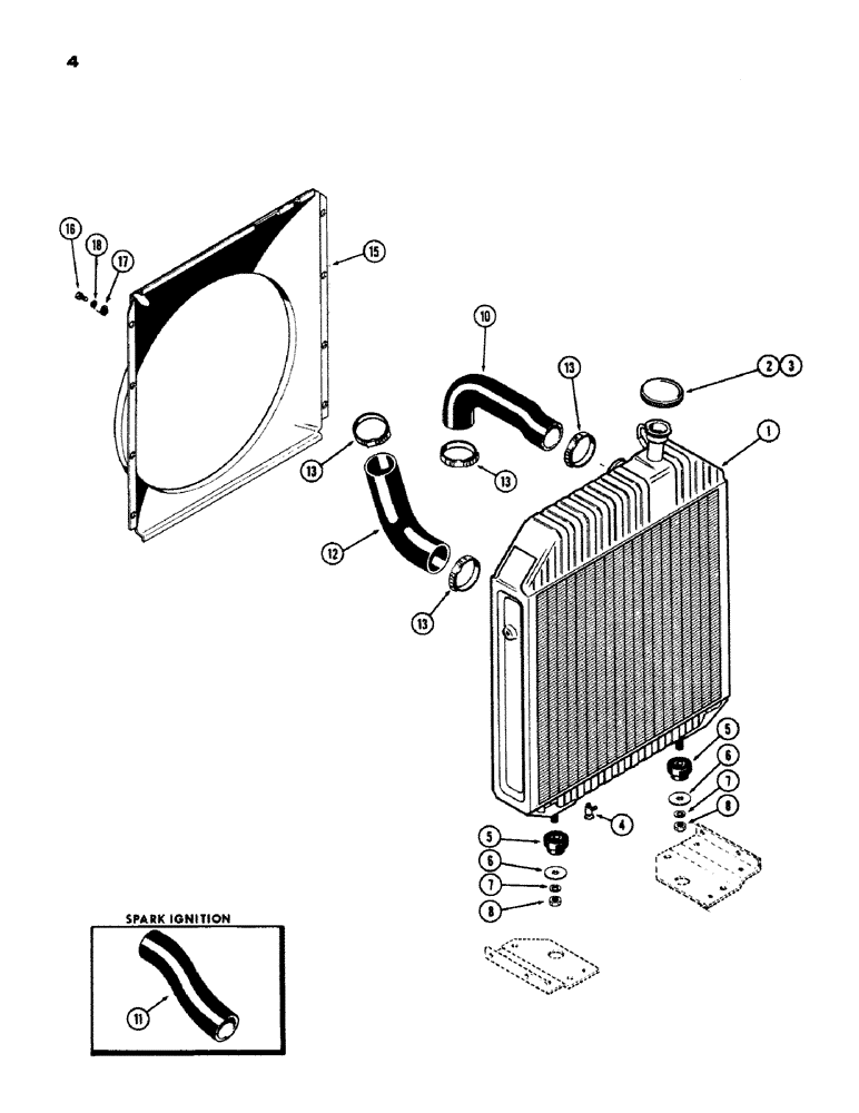 Схема запчастей Case IH 970 - (004) - RADIATOR, (401B) DIESEL AND (377B) SPARK IGNITION ENGINES (02) - ENGINE