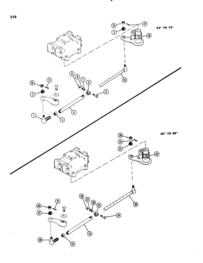 Схема запчастей Case IH 1070 - (0218) - FRONT AXLE TIE RODS, 53" TO 73" TREAD, 1ST USED TRACTOR SERIAL NUMBER 8693001 (05) - STEERING