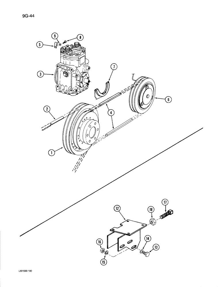 Схема запчастей Case IH 1670 - (9G-44) - AIR CONDITIONING COMPRESSOR PULLEYS, CLUTCH AND BELTS (10) - CAB & AIR CONDITIONING