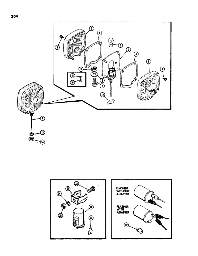 Схема запчастей Case IH 970 - (204) - FLASHER LAMP, SQUARE TYPE, WITH CAB (04) - ELECTRICAL SYSTEMS