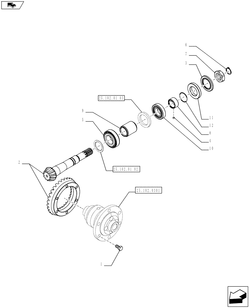 Схема запчастей Case IH FARMALL 65C - (25.102.0101) - FRONT AXLE W/LIMITED SLIP DIFF. (30KM/H - 40KM/H) - BEVEL GEAR PAIR (VAR.330328-332328 / 743559) (25) - FRONT AXLE SYSTEM