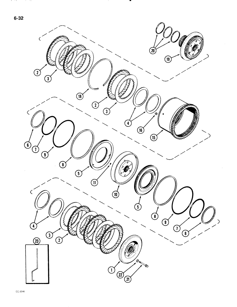 Схема запчастей Case IH 2096 - (6-032) - POWER SHIFT TRANSMISSION, (C2) AND (C3) CLUTCHES, PRIOR TO TRANSMISSION SERIAL NUMBER 16264557 (06) - POWER TRAIN