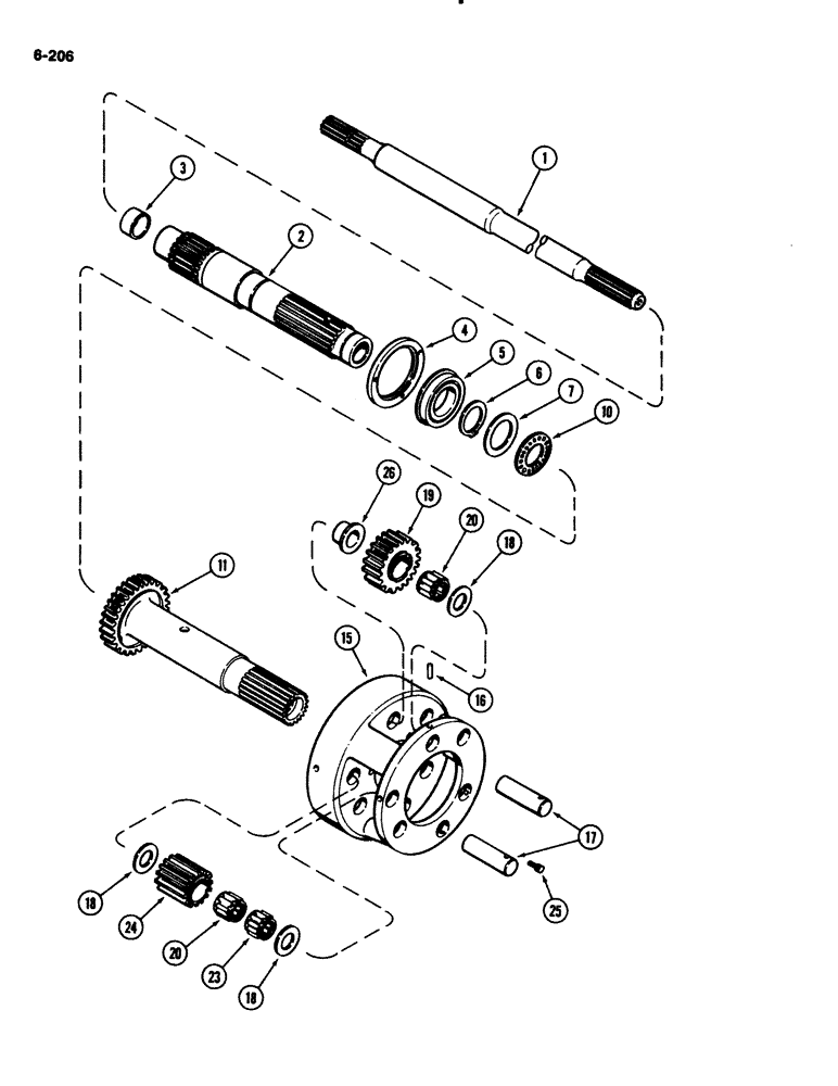 Схема запчастей Case IH 2294 - (6-206) - POWER SHIFT TRANSMISSION, CLUTCH PLANETARY, PRIOR TO TRANSMISSION SERIAL NUMBER 16264554 (06) - POWER TRAIN