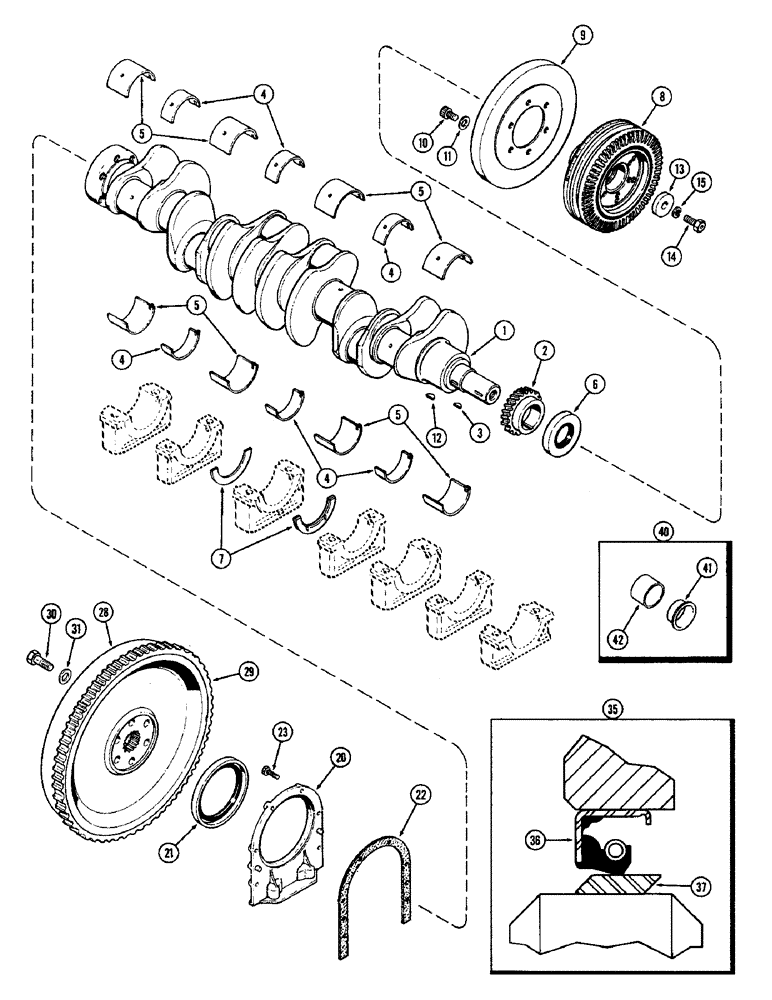 Схема запчастей Case IH 2590 - (2-42) - CRANKSHAFT AND FLYWHEEL, 504BDT, DIESEL ENGINE, PRIOR TO ENGINE SERIAL NUMBER 10326239 (02) - ENGINE