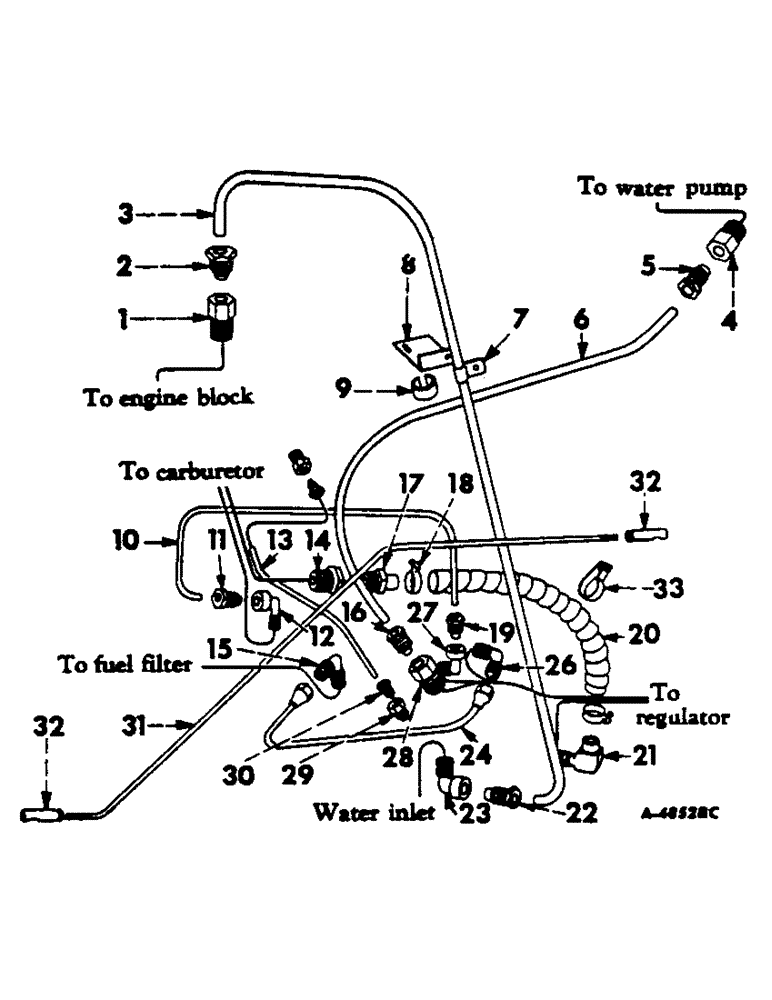 Схема запчастей Case IH 303 - (347) - BD-220 ENGINE, 3-9/16 X 3-11/16, TUBES, CONNECTIONS AND GOVERNOR CONTROL ROD, LP GAS ENGINES (10) - ENGINE