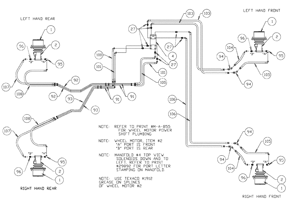 Схема запчастей Case IH 3150 - (06-007) - WHEEL MOTOR PLUMBING Hydraulic Plumbing