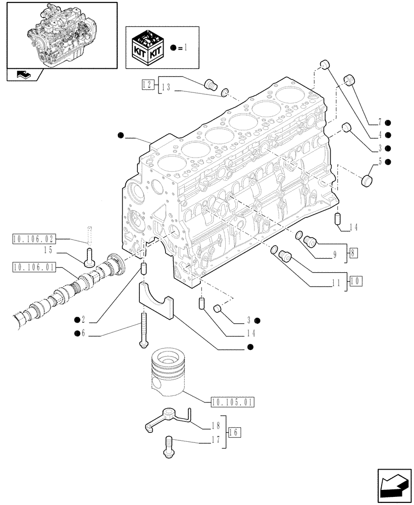 Схема запчастей Case IH F4GE9684R J603 - (10.001.02[01]) - CRANKCASE (2852304) 