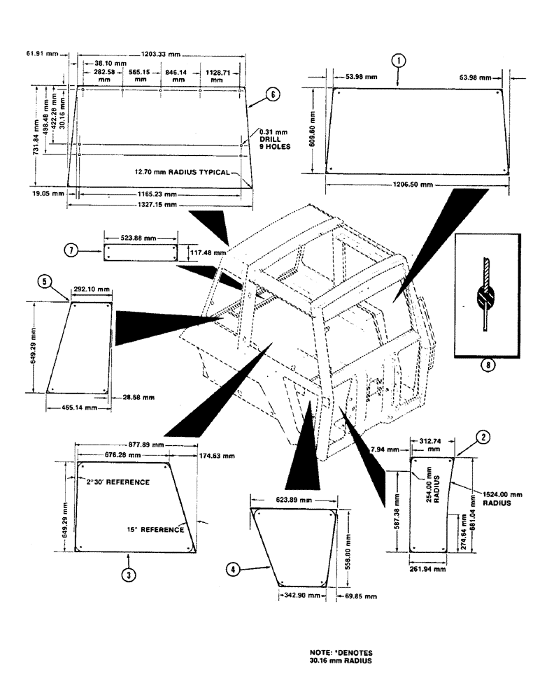 Схема запчастей Case IH 2590 - (9-376) - CAB, GLASS, METRIC VALUE (09) - CHASSIS/ATTACHMENTS