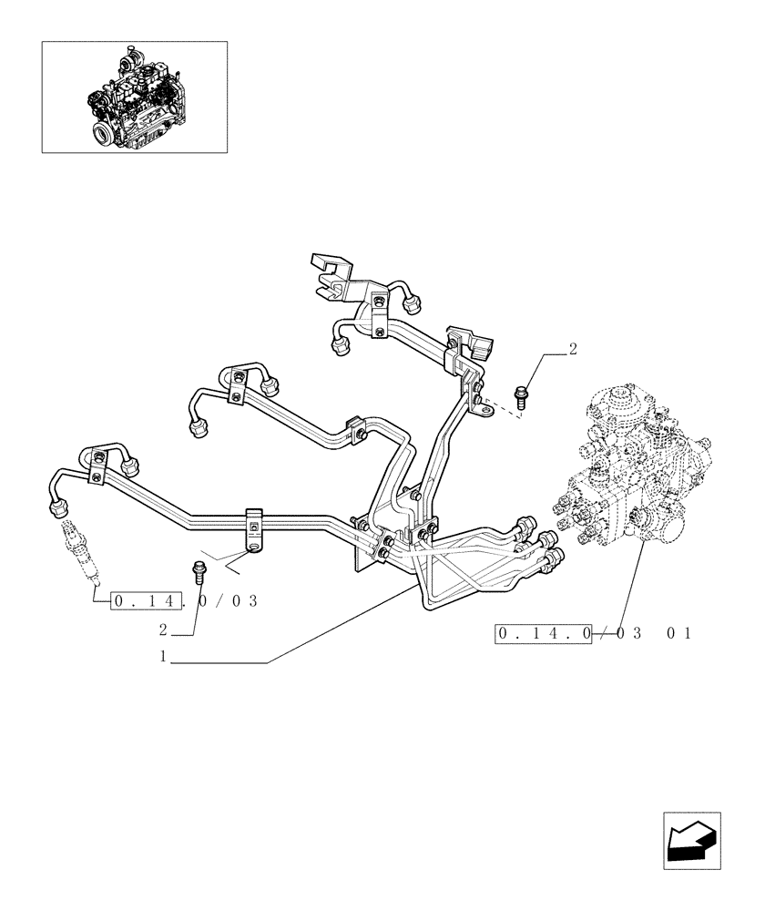 Схема запчастей Case IH MAXXUM 115 - (0.14.9/03) - INJECTION EQUIPMENT - PIPING (STD + VAR.330003-332115-332116) (01) - ENGINE