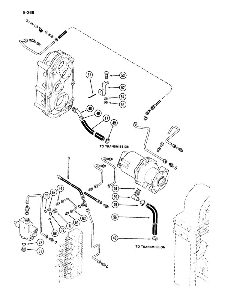 Схема запчастей Case IH 4994 - (8-266) - TRANSMISSION HYDRAULIC CIRCUIT, PTO LUBE AND REGULATOR VALVE (CONTINUED) (08) - HYDRAULICS