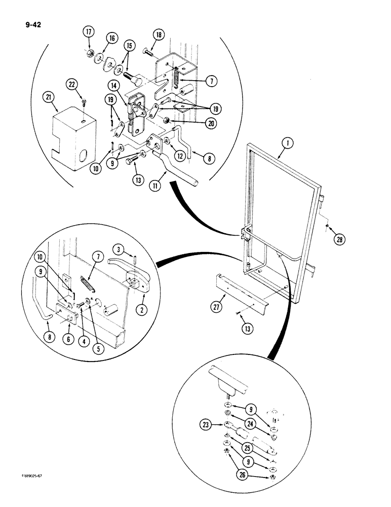 Схема запчастей Case IH STEIGER - (9-042) - CAB DOOR AND LATCH, LEFT SIDE HINGE, PRIOR TO P.I.N. 6028 (09) - CHASSIS/ATTACHMENTS