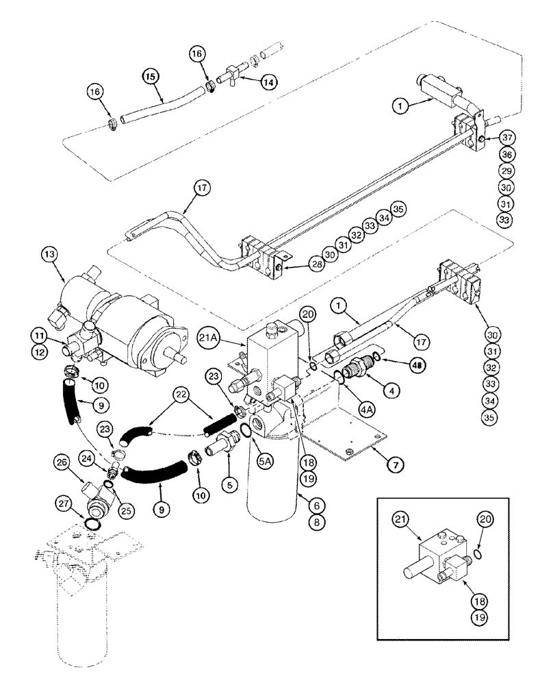 Схема запчастей Case IH 2388 - (08-08[01]) - HYDRAULICS - AUXILIARY PUMP RETURN, BSN JJC0270499 (07) - HYDRAULICS