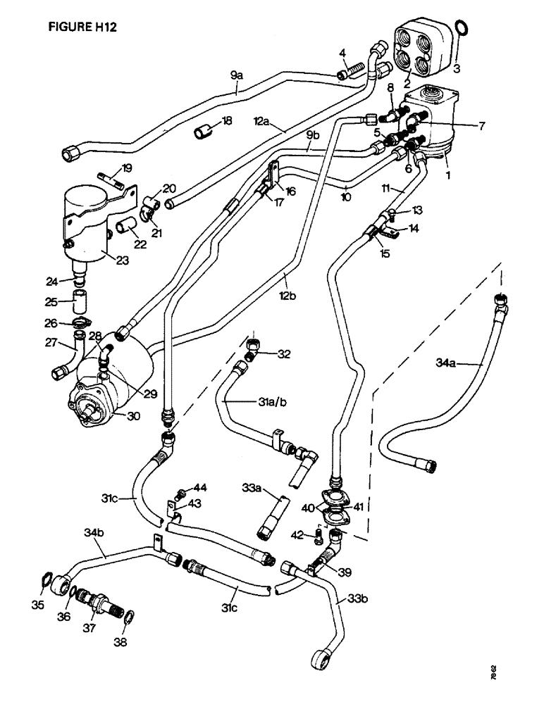 Схема запчастей Case IH 1412 - (H12-1) - STEERING & FRONT AXLE, HYDROSTATIC POWRER STEERING, PIPES & FITTINGS, TRACTORS W/CAB Steering & Front Axle