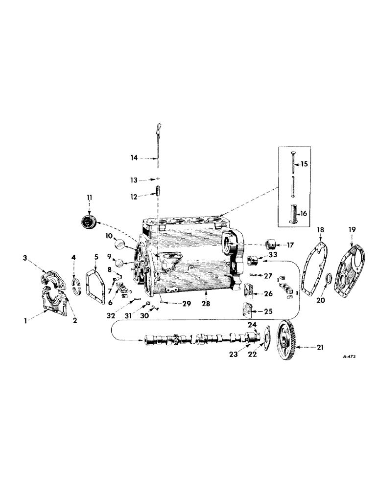 Схема запчастей Case IH 240 - (015) - ENGINE, CRANKCASE, FRONT COVER, CAMSHAFT AND RELATED PARTS, C-123, 501 TO 36000 (01) - ENGINE