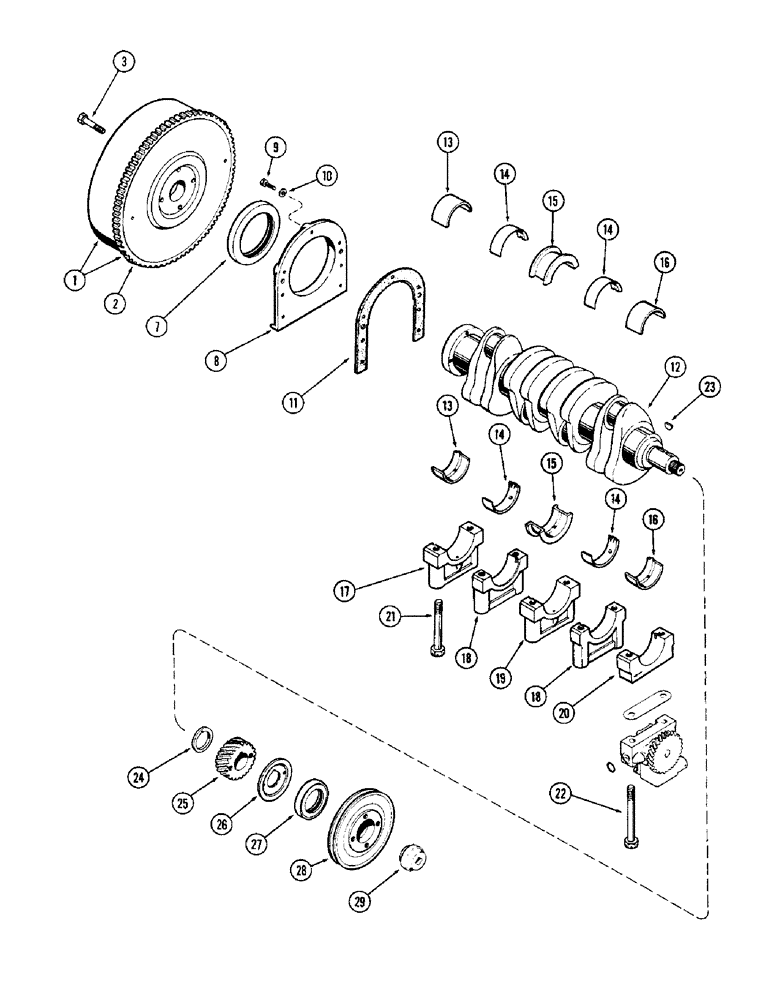 Схема запчастей Case IH 1255 - (016) - CRANKSHAFT AND FLYWHEEL, 188 DIESEL ENGINE (10) - ENGINE