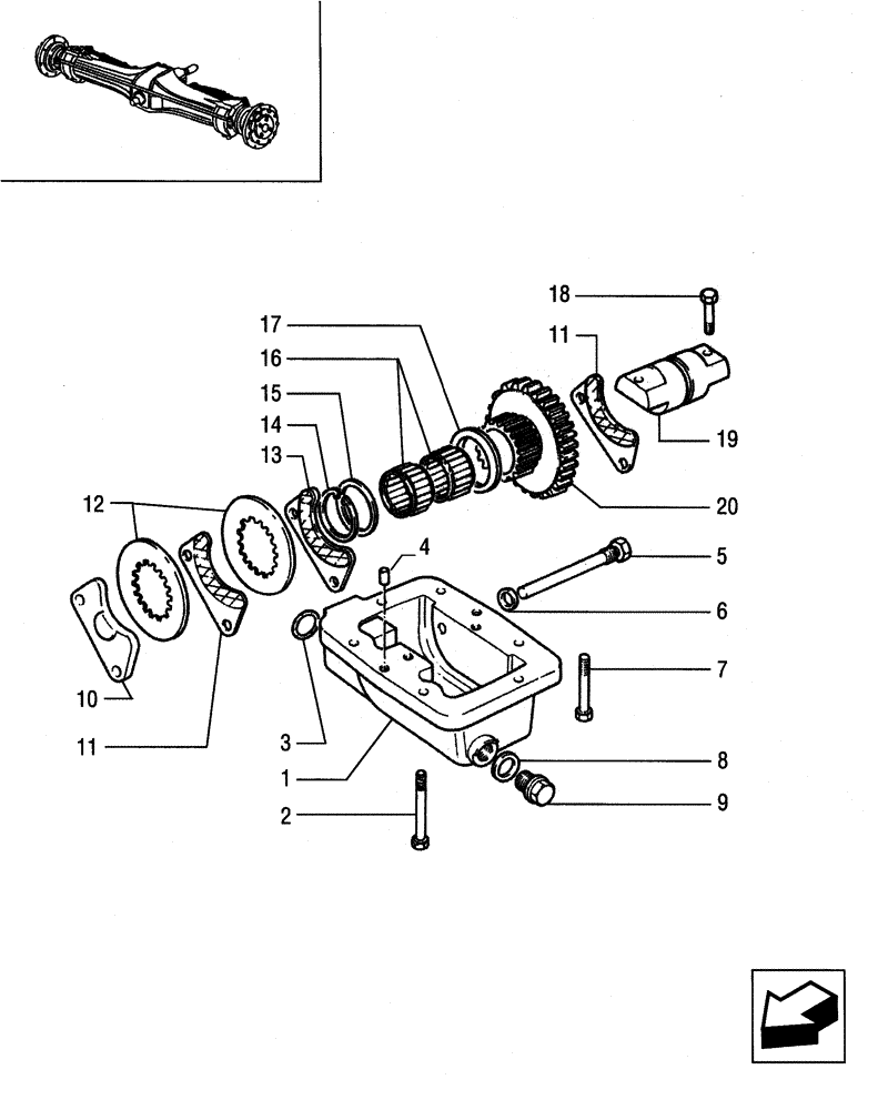 Схема запчастей Case IH JX80 - (1.33.1/01) - (VAR.654) EMERGENCY BRAKE ON TRANSMISSION (04) - FRONT AXLE & STEERING