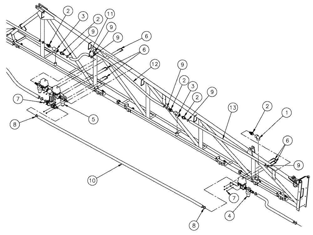 Схема запчастей Case IH SPX3320 - (09-060) - BOOM PLUMBING GROUP, 6 SEC MID, RH Liquid Plumbing