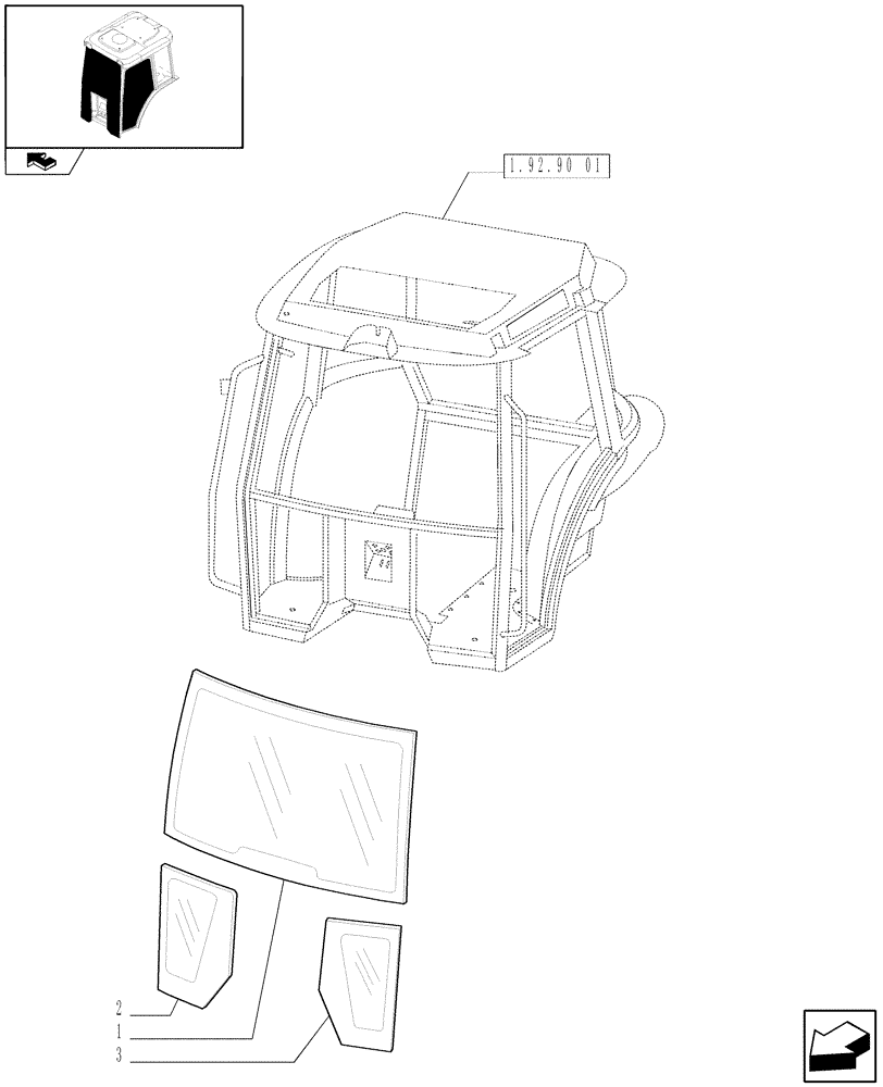 Схема запчастей Case IH FARMALL 60 - (1.92.92[01]) - CAB GLASS AND RELEVANT PARTS (10) - OPERATORS PLATFORM/CAB