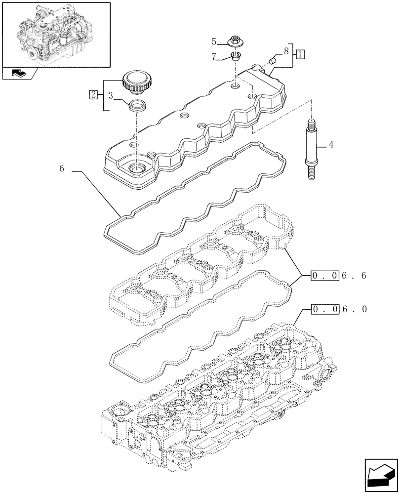 Схема запчастей Case IH F4HE9687S J100 - (0.06.3) - CYLINDER HEAD COVERS (2853786) 