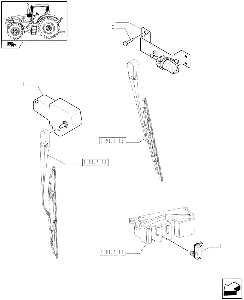 Схема запчастей Case IH MAXXUM 110 - (1.76.0[06]) - WIPER MOTORS AND PUMP (06) - ELECTRICAL SYSTEMS