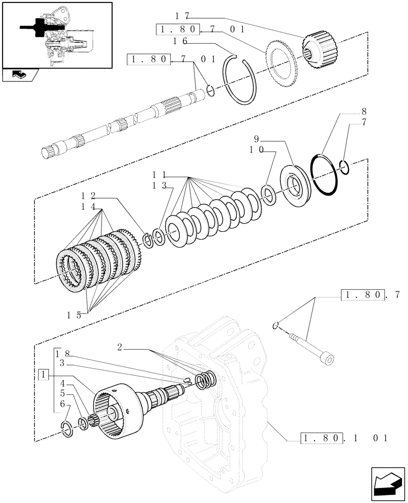 Схема запчастей Case IH MAXXUM 110 - (1.80.7/02[01]) - POWER TAKE-OFF 540/750/1000 RPM - CLUTCH PLATES, GEARS AND SHAFT (VAR.330801) (07) - HYDRAULIC SYSTEM