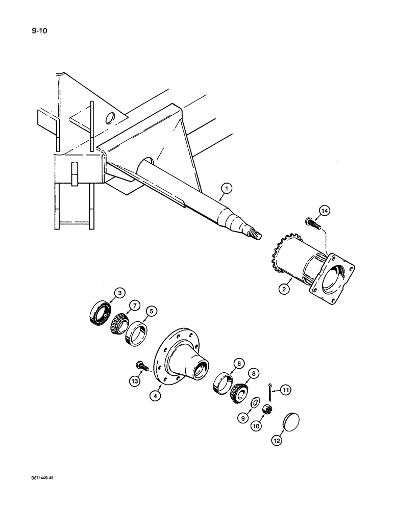 Схема запчастей Case IH 8600 - (9-010) - SPINDLES, HUBS AND BEARINGS, USED WITH HOPPER CARRIER FRAME WHEELS (09) - CHASSIS/ATTACHMENTS