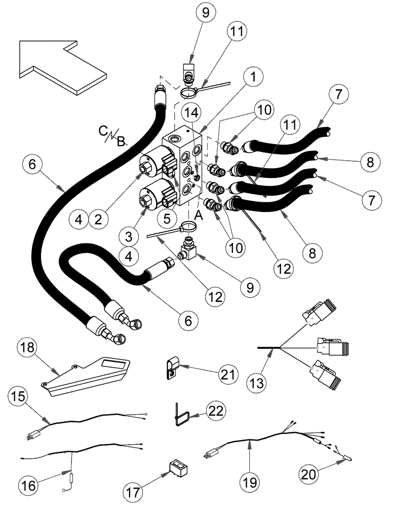 Схема запчастей Case IH 2162 - (09-62) - ADAPTER HYDRAULIC SELECTOR VALVE KIT - HEADER TILT/REEL FORE - AFT 