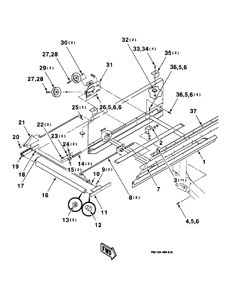 Схема запчастей Case IH 8840 - (6-24) - DRAPER FRAME ASSEMBLY, RIGHT, SERIAL NUMBER CFH0030159 THRU CFH0030454, 21 FOOT ONLY (58) - ATTACHMENTS/HEADERS