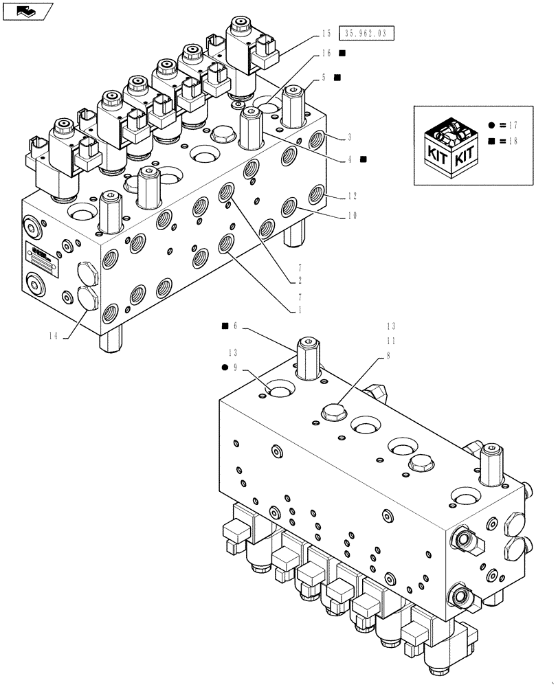 Схема запчастей Case IH 4430 - (35.962.10) - BOOM CONTROL VALVE BREAKDOWN, 6 BANK, 90/100 BOOM (35) - HYDRAULIC SYSTEMS