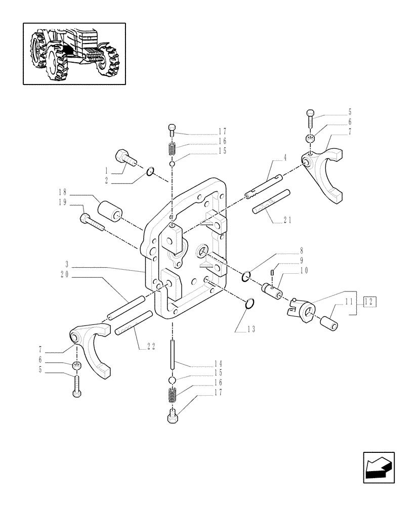 Схема запчастей Case IH MXU100 - (1.29.0/01[01]) - (VAR.110-120-300-300/1) TRANSMISSION 12X12 - INTERNAL SHIFTING CONTROLS (03) - TRANSMISSION