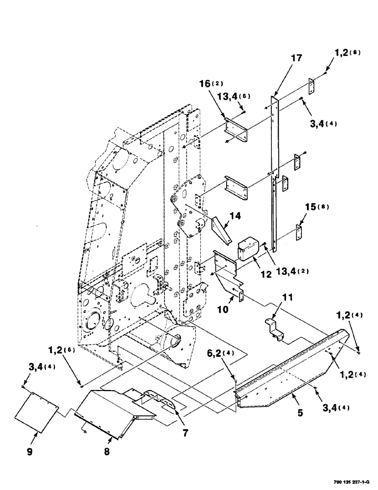 Схема запчастей Case IH RS451 - (7-14) - SHIELD SUPPORT AND HINGE ASSEMBLIES, LEFT (12) - MAIN FRAME