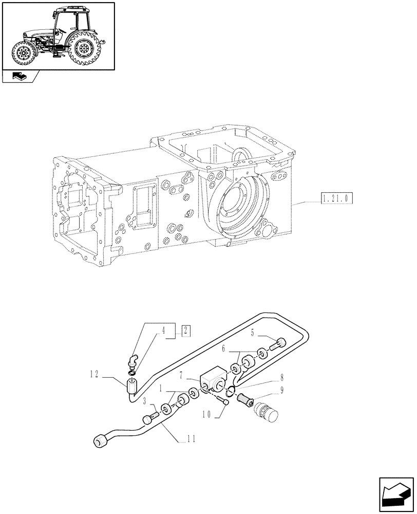 Схема запчастей Case IH FARMALL 85C - (1.28.8/02) - REAR HYDR. DIFF. LOCK WITH EL.-HYDR. ENGAGEMENT FOR EDC AND MECH. TRANSM. - UNIONS AND PIPES (VAR.334382) (03) - TRANSMISSION