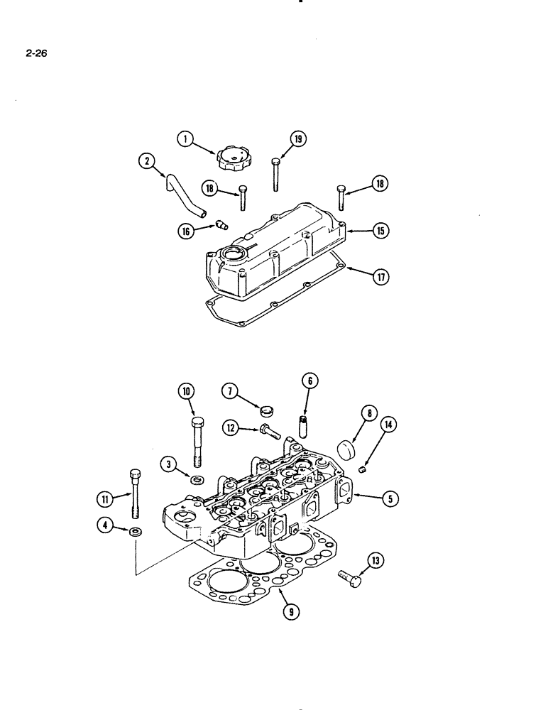 Схема запчастей Case IH 1140 - (2-26) - CYLINDER HEAD AND COVER, 1140 TRACTOR (02) - ENGINE